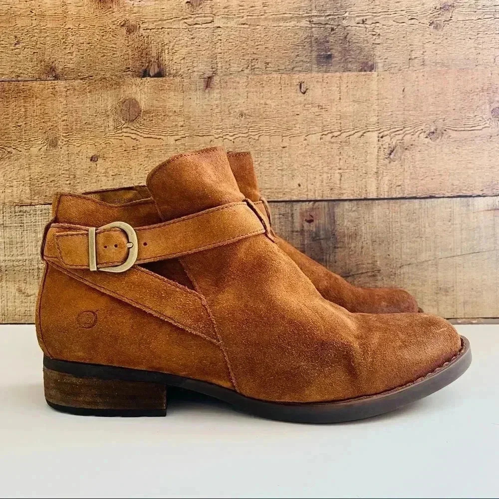NWOT Born Jorgette Suede Distressed Boho Buckle Ankle Booties - Picture 2 of 6
